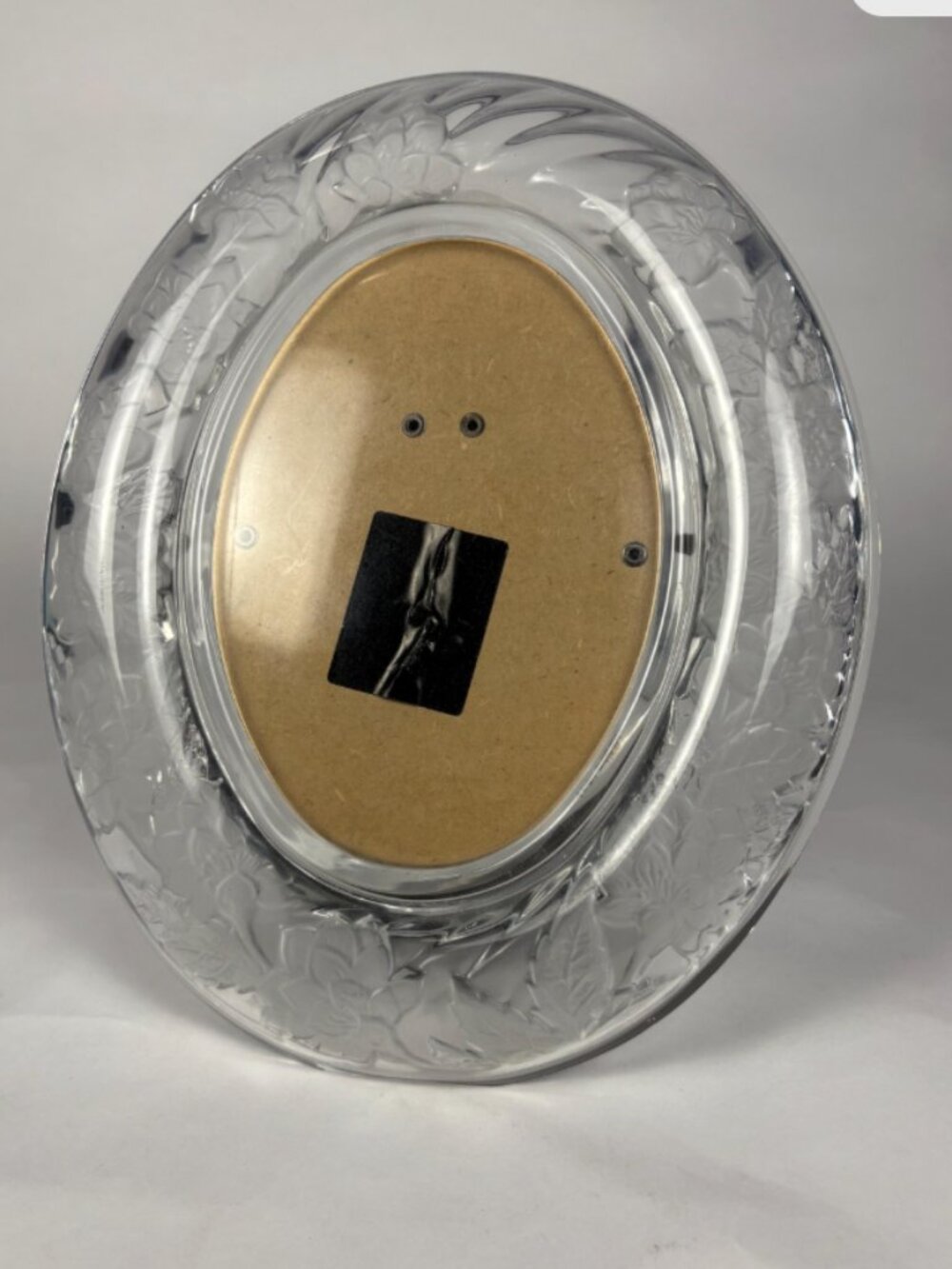 Vintage 1980s Oval Picture Frame – Clear Floral Etched Glass, Made in Japan